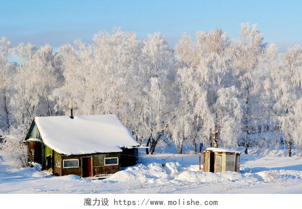 冬日村庄小木屋二十四节气立冬小雪大雪冬至小寒大寒